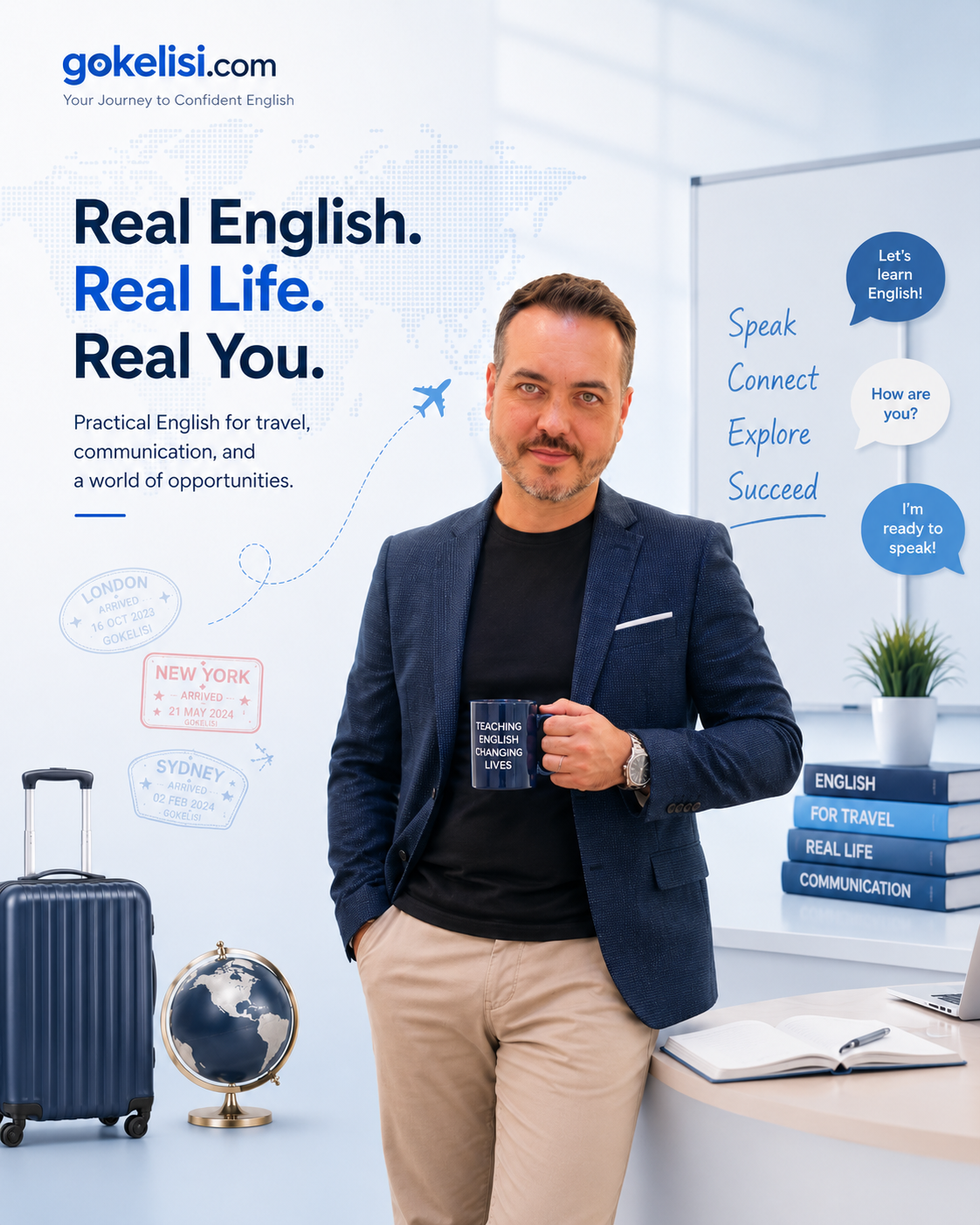 Chris teaching practical English for travel, communication, and real life